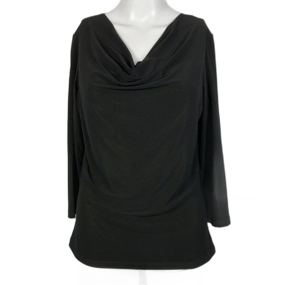 Clara Sunwoo Shirt Womens S Black Cowl Neck Stretch Comfort Top Long Sleeve
